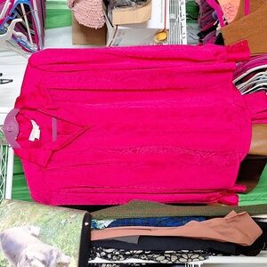 GALINDA WANG PINK BUTTON DOWN BLOUSE AND TIE SIZE 6